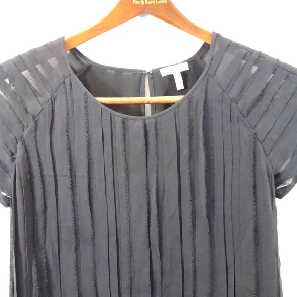 Joie 100% Silk Black Pleated Short Sleeve Blouse Small Raw Edge Career Wear - Picture 2 of 8